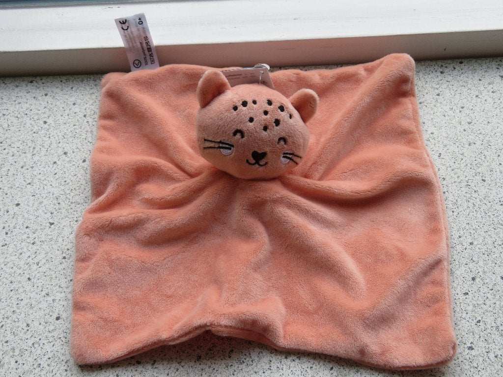 Knuffeldoek poes kat van Kruidvat zalmroze velours, Nieuw, Ophalen of Verzenden, Wasbaar, Kat