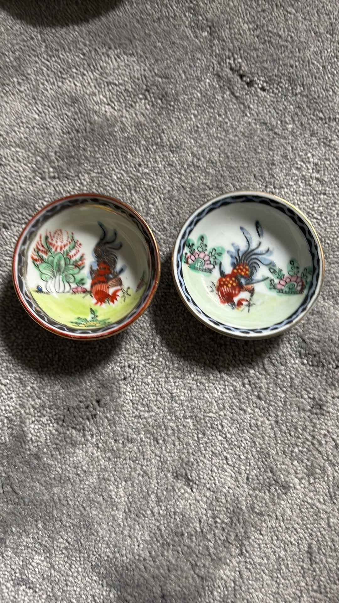 Set van 2 Vintage Chinese Red Rooster schaaltjes Haan motief, Ophalen of Verzenden