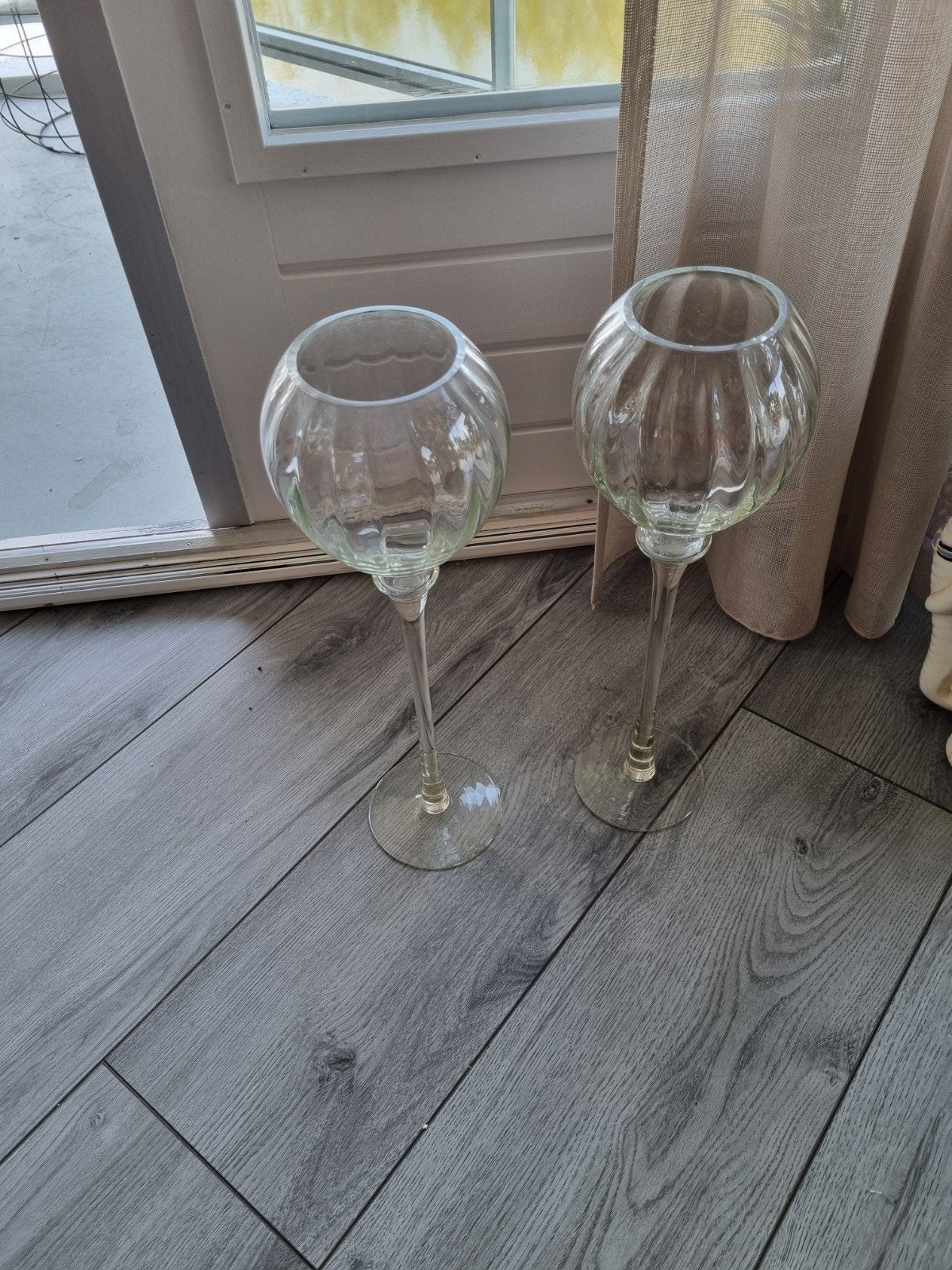 Mooie glazen kandelaars 50 cm hoog 2x, Huis en Inrichting, 50 cm, Ophalen of Verzenden, Kandelaar, Glas