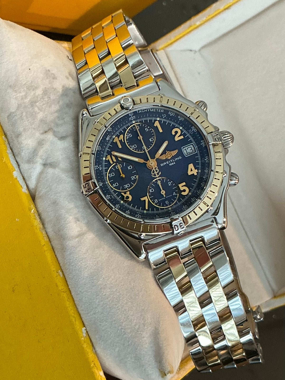 18 karaat goud / staal breitling chronomat D13050 fullset 94, Ophalen, Breitling, Polshorloge, Zo goed als nieuw