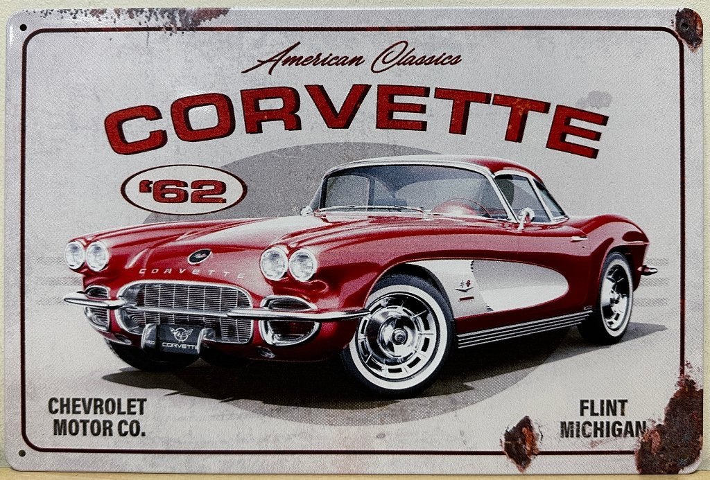 Chevrolet Corvette 1962 auto reclamebord van metaal deco, Ophalen of Verzenden, Nieuw, Auto's