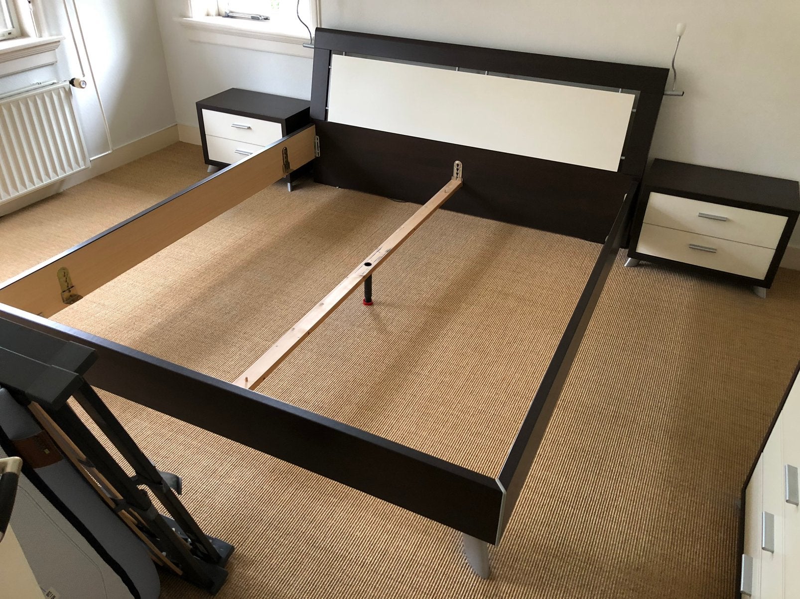 BED / LEDIKANT 180x210 cm in hout/wit met verlichting, Ophalen, Gebruikt, Tweepersoons, 180 cm