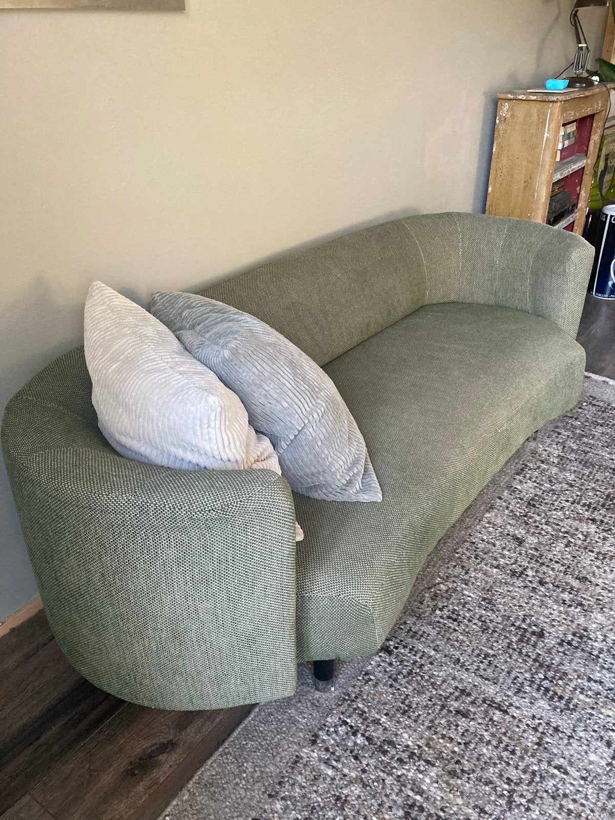 Design 70's bank en Montis Lomas fauteuil, nieuwe stof, Ophalen, 150 tot 200 cm, Driepersoons, 75 tot 100 cm