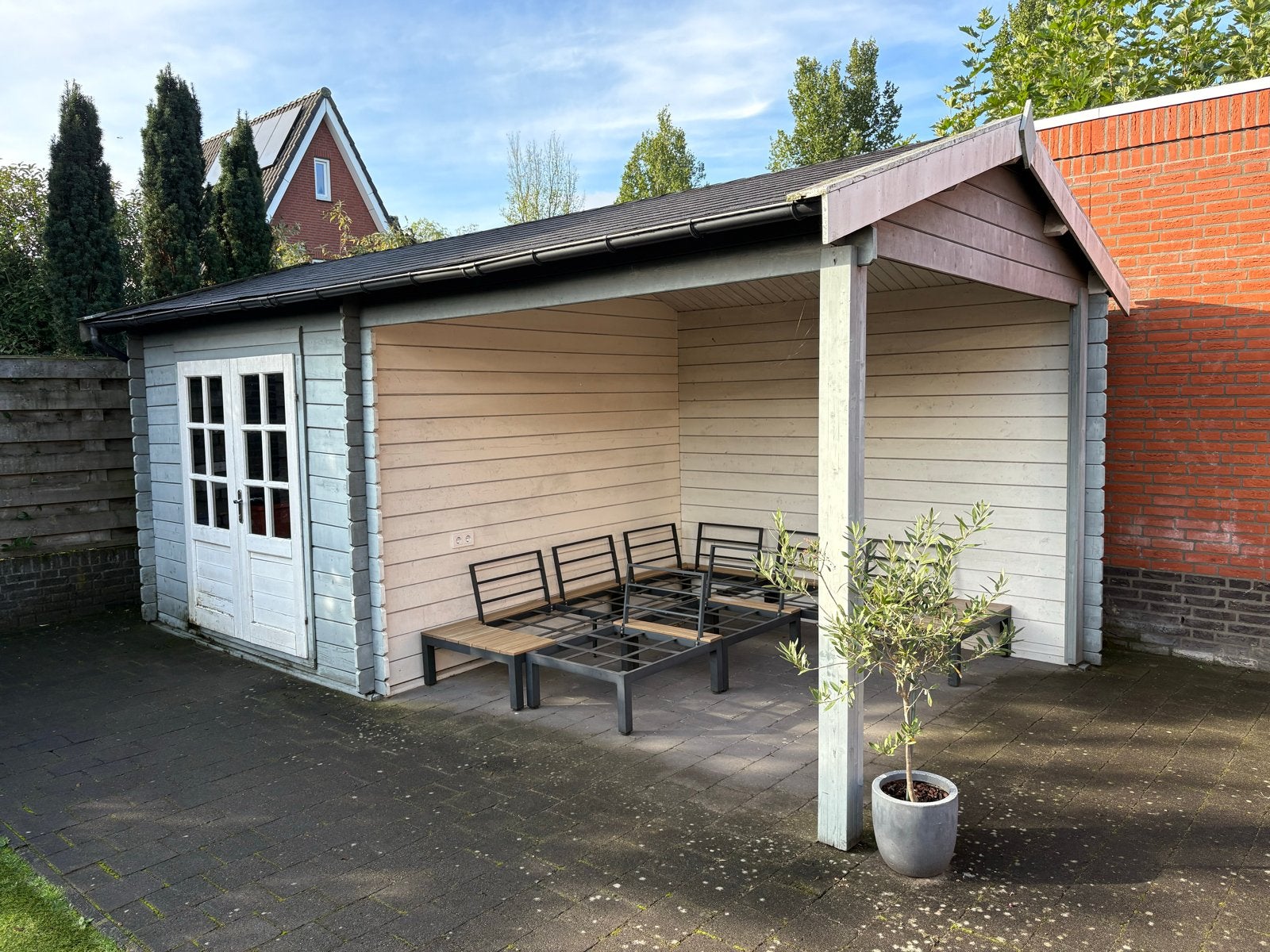 Overkapping met schuur 6x3 meter, Tuin en Terras, Ophalen, Gebruikt, Overige typen