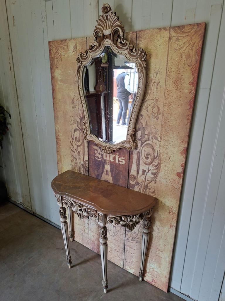 Antieke barok wandconsole, sidetable. haltafel met spiegel a, Ophalen of Verzenden