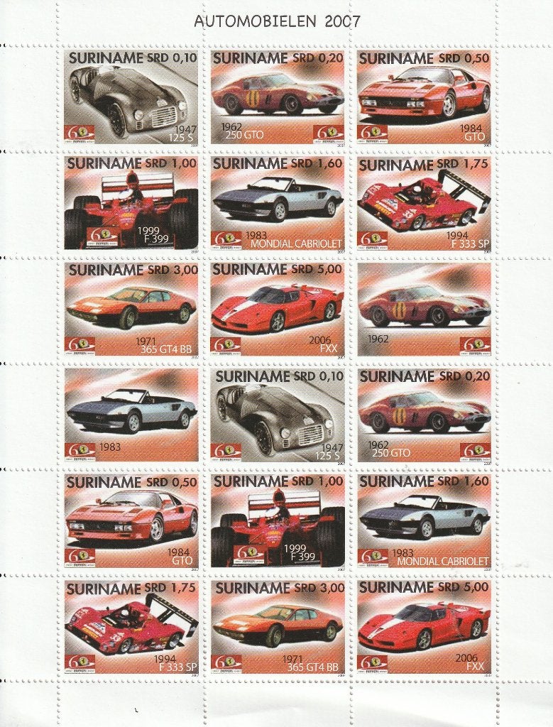 Suriname 1473/80 postfris Ferrari's 2007 vel, Ophalen of Verzenden, Postfris