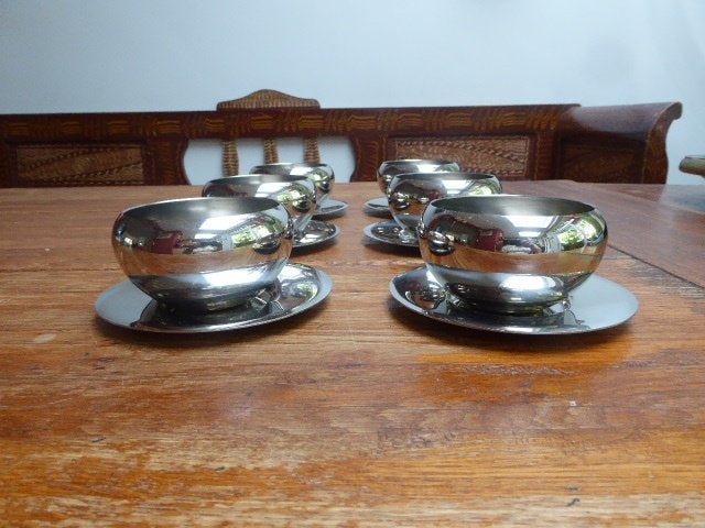 6 r.v.s. kommetjes +schoteltjes, Ophalen of Verzenden