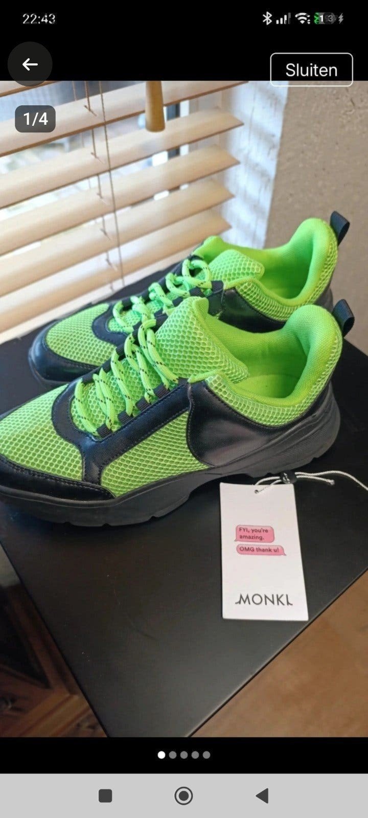 Monkl Ritva Sneakers - Neon Groen/Zwart - Maat 39, Kleding | Dames, Monkl, Ophalen of Verzenden, Groen, Sneakers of Gympen
