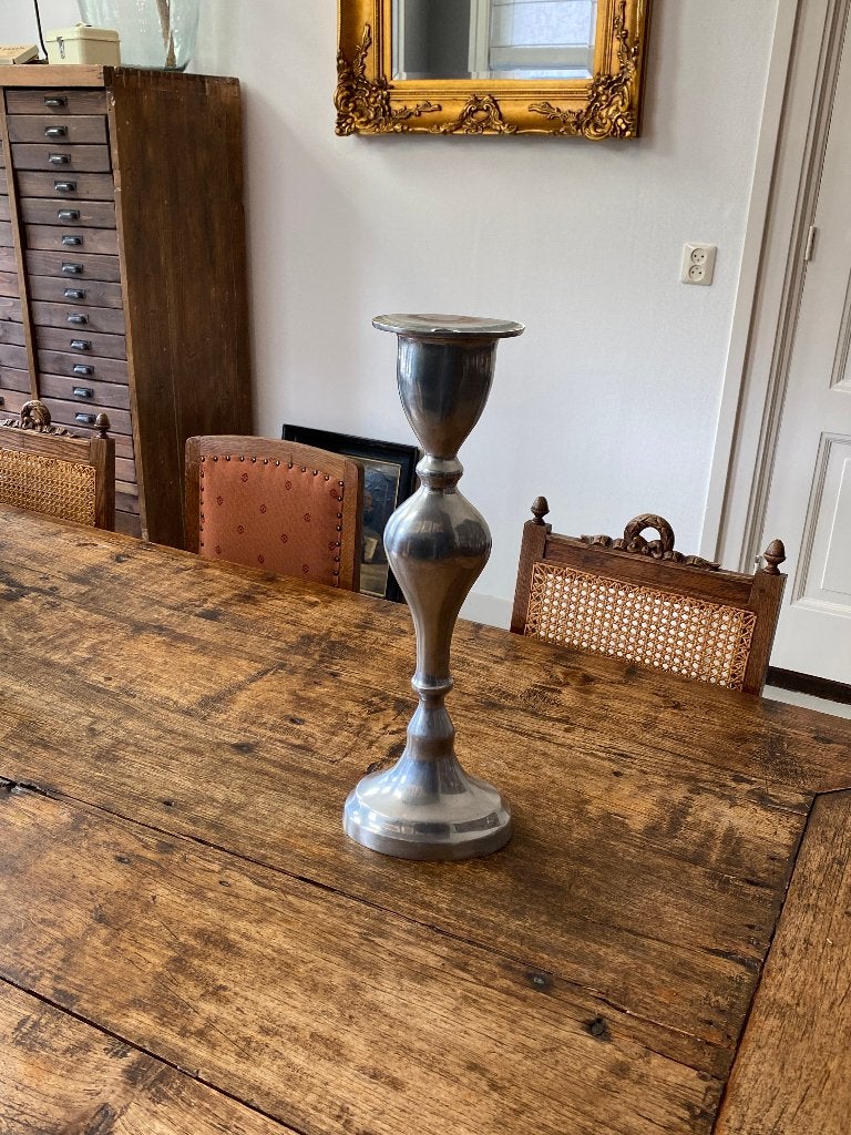 Kandelaar - zwaar/groot - nikkel/verchroomd, Ophalen of Verzenden