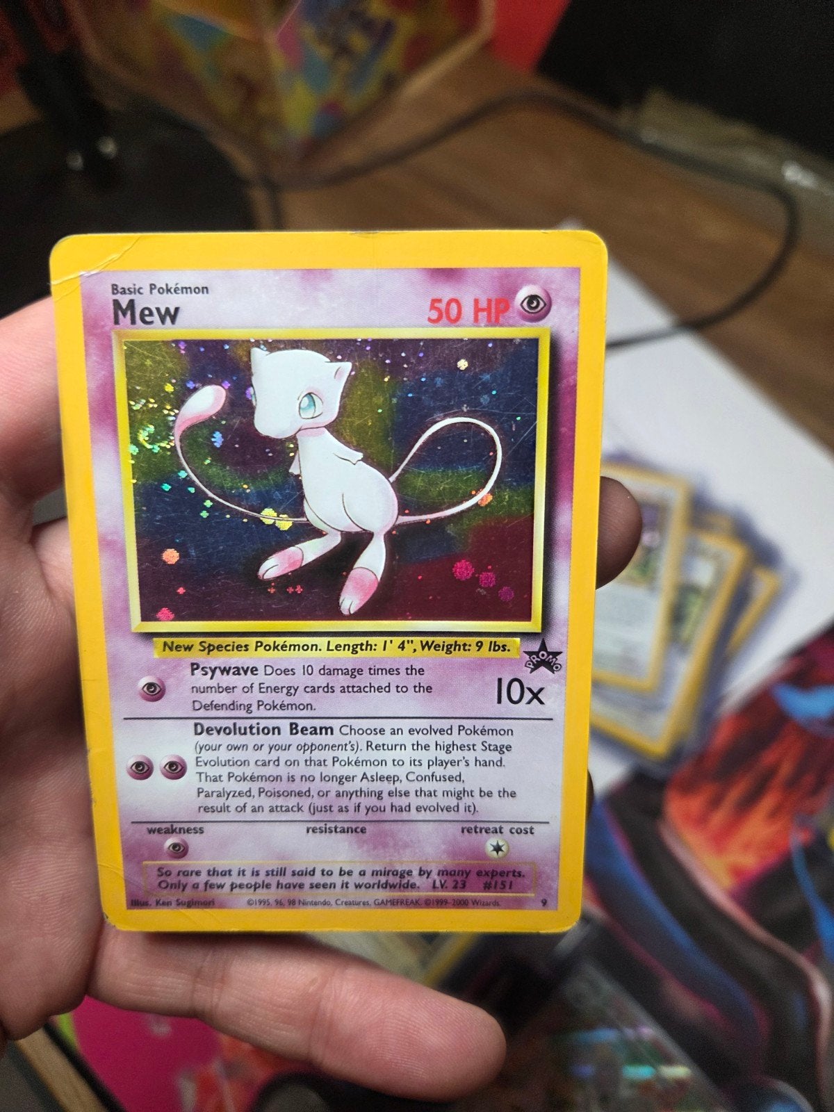 Mew 9 Holo Played  Wizard of the Coast Black Star Promo 1999, Ophalen of Verzenden, Gebruikt, Losse kaart, Foil