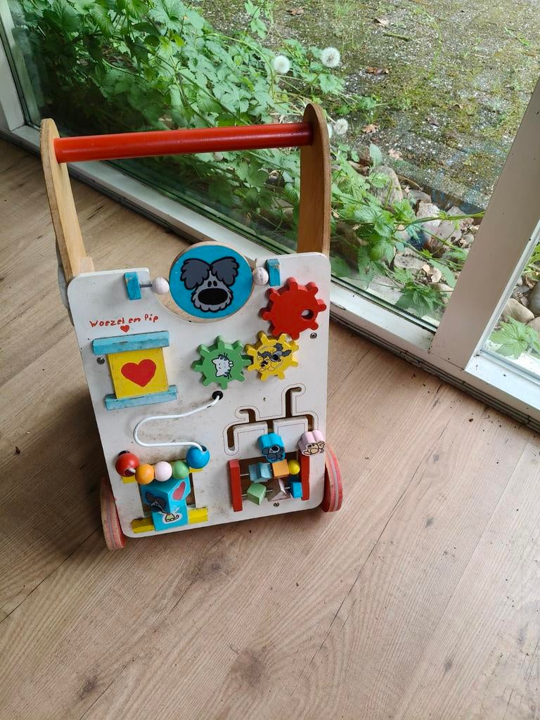 Houten loopwagen Woezel en Pip met activiteitenbord, Ophalen, Gebruikt, Overige typen, Met wieltjes