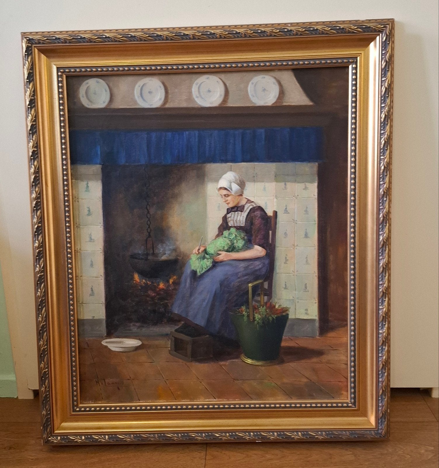 Olieverf op linnen van H.J.F. van Langen (1874-1964), Antiek en Kunst, Kunst | Schilderijen | Klassiek, Doek, Portret of Personen