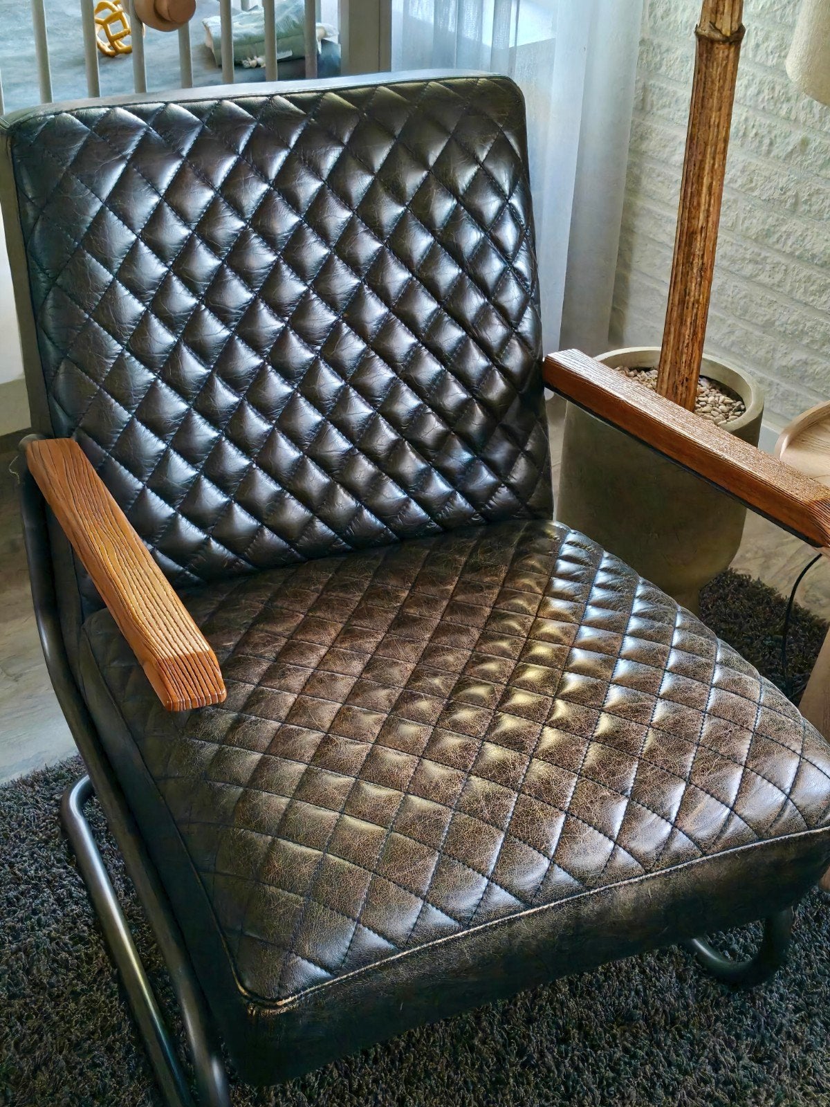 lederen fauteuil merk Eleonora, Gebruikt, Eén, Ophalen, Hout