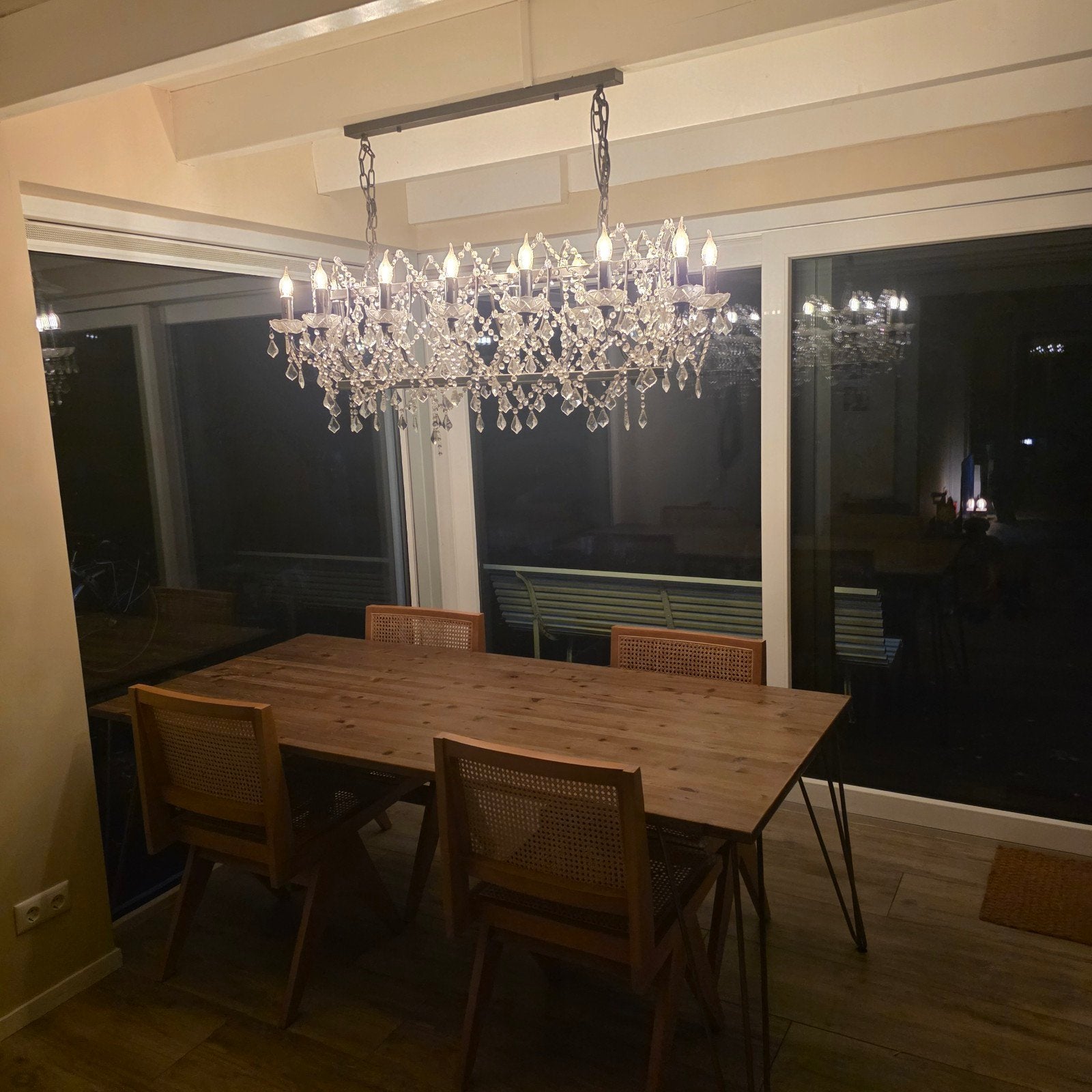 Prachtige kroonluchter met kristallen hangers, Ophalen, E14 (klein), Zo goed als nieuw, Glas