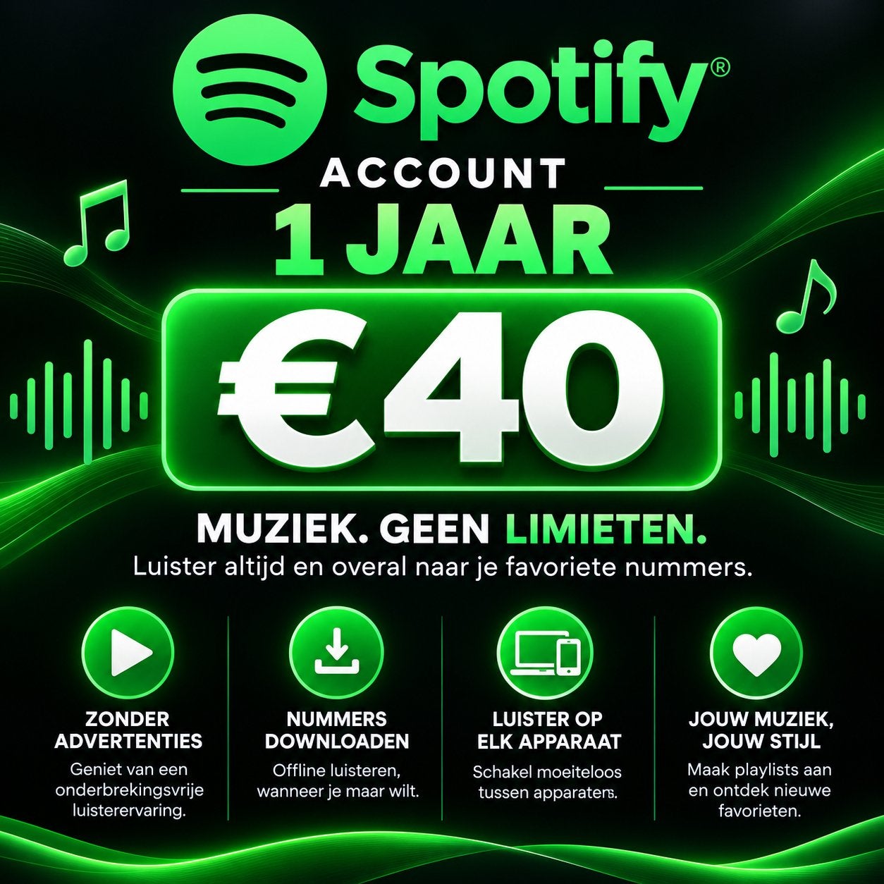 Spotify Premium – 1 Jaar Account, Tickets en Kaartjes, Eén persoon