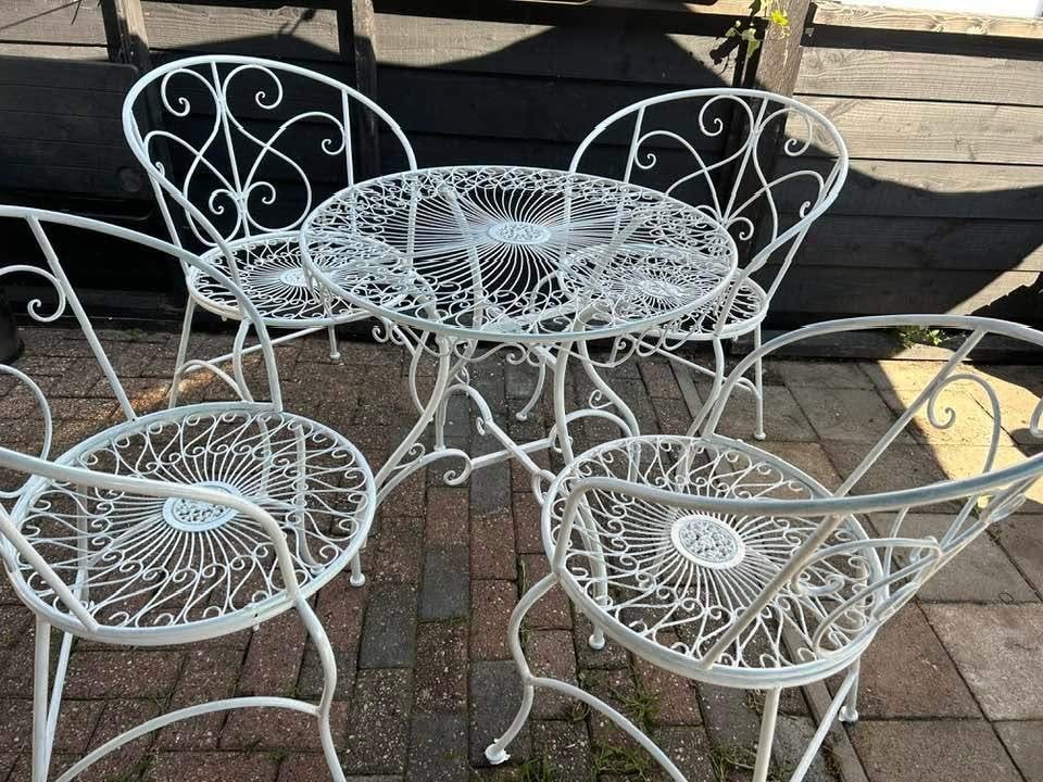 Vintage bistro tuin set metaal, Ophalen, Zo goed als nieuw, Tuinset, Overige materialen
