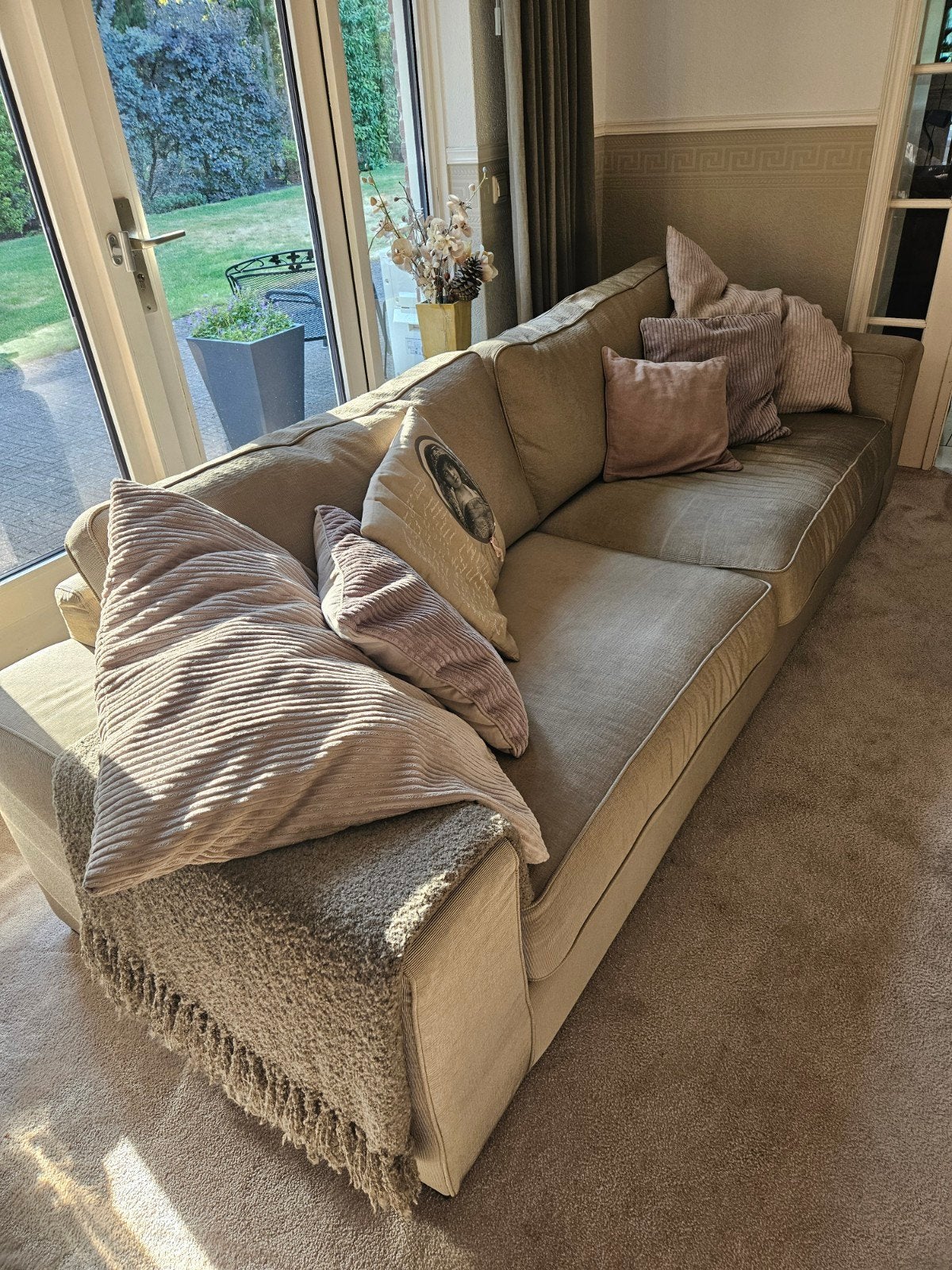 4-zits en 2-zits bank met fauteuil en hocker,  licht groen, Huis en Inrichting, Ophalen, Gebruikt, 100 tot 125 cm, Modern comfort