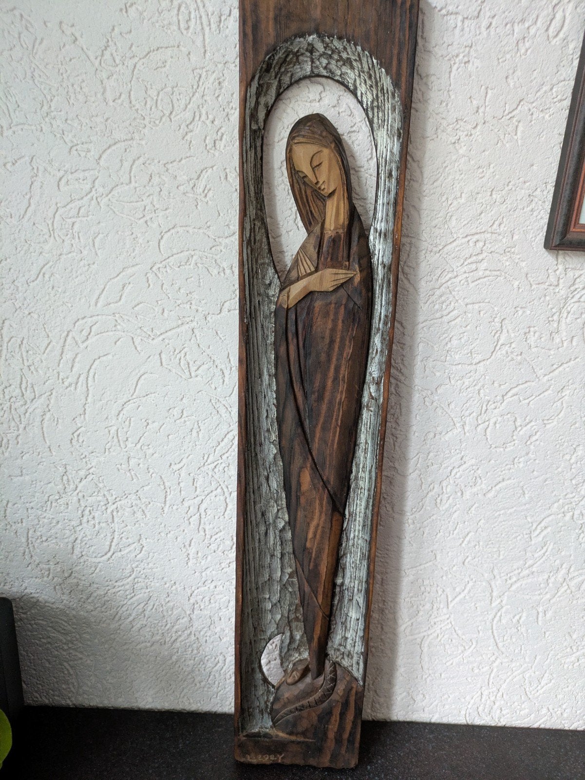Houten wanddecoratie Maria - Handgesneden, Antiek en Kunst, Handgemaakt, Wanddecoratie, Hout, Bruin