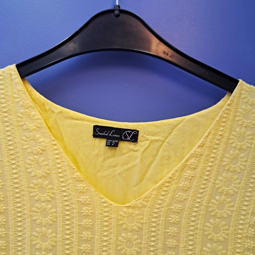 Smashed Lemon vrolijke gele jurk bloem structuur mt 38 49392, Maat 38/40 (M), ., Geel, Ophalen of Verzenden