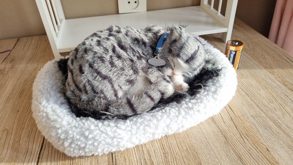Mooie Lieve Surrogaat Tabby Kat in Mand Purfect Petzzz 2007, Gebruikt, Overige merken, Meerkleurig, Met kleding of accessoire
