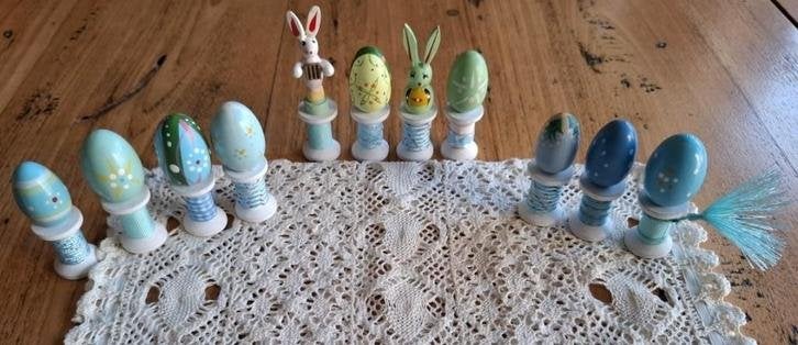 3 Sets handgemaakte paasdecoratie van houten klosjes 5, Diversen, Pasen, -, -, Ophalen of Verzenden, Zo goed als nieuw