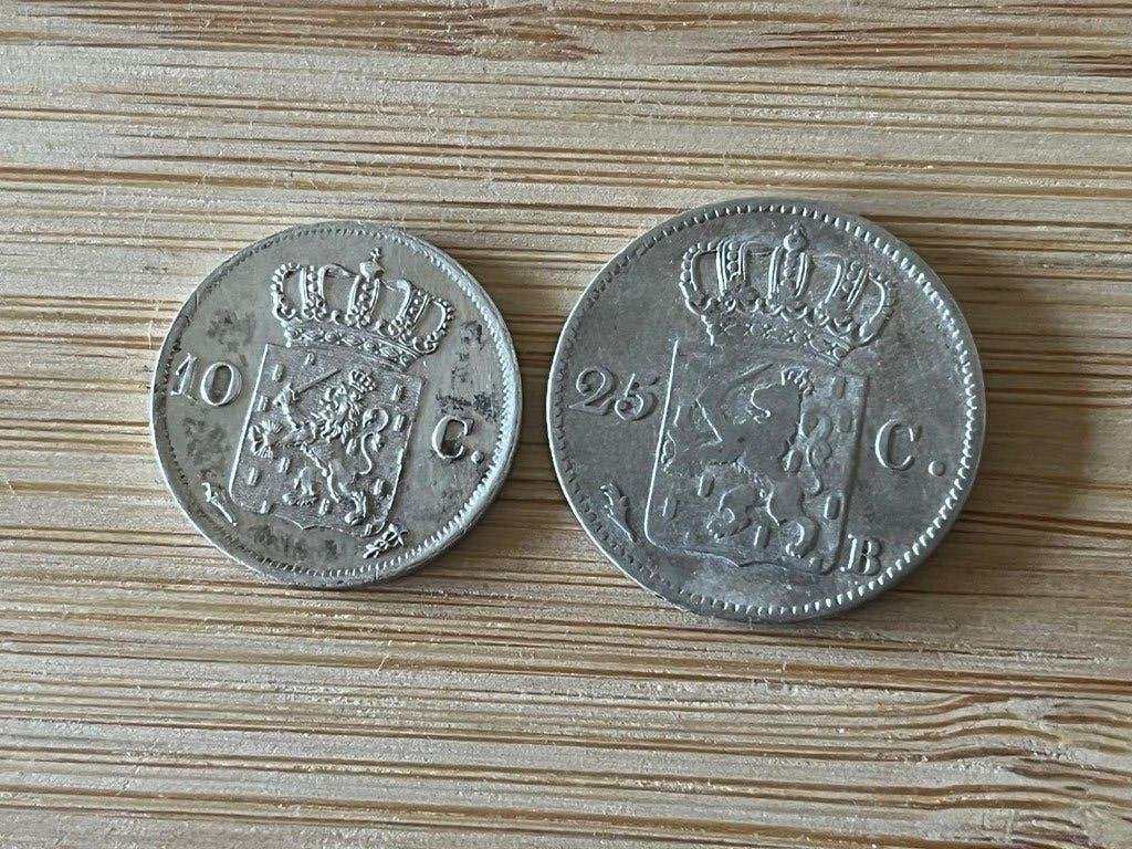 Zilveren kwartje en dubbeltje Willem 1, Postzegels en Munten, Munten | Nederland, Ophalen of Verzenden, Koning Willem I, 25 cent