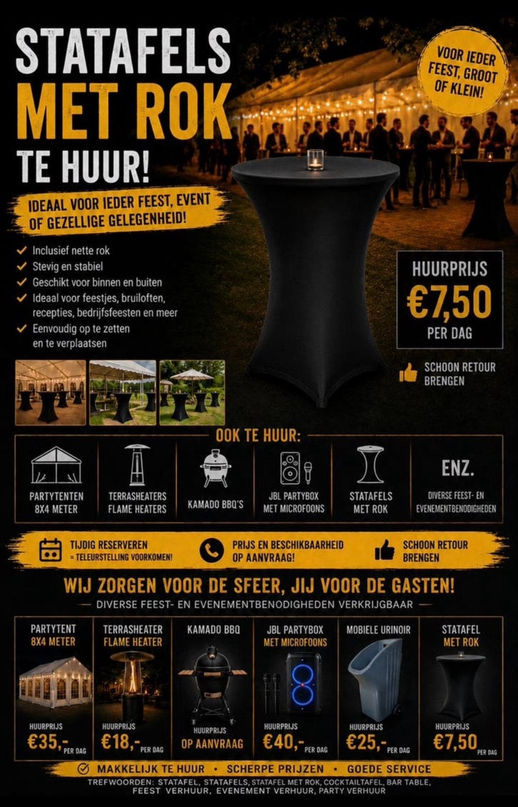 Statafels met rok te huur, Ophalen of Verzenden, Nieuw, Abraham of Sarah