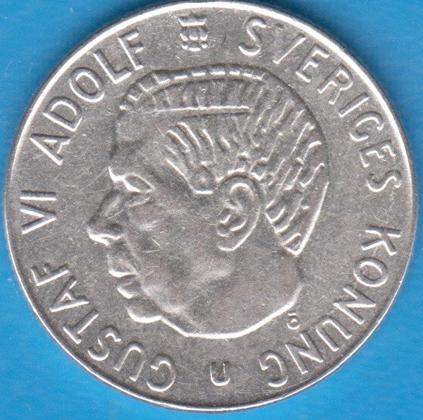 Zweden 1 Kroon 1965 U Gustaf VI zilver KM# 826 in munthouder, Postzegels en Munten, Ophalen of Verzenden, Overige landen, Losse munt