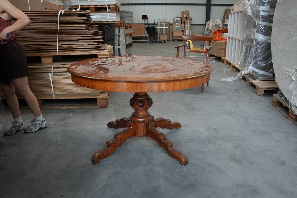 Antieke ronde eettafel - hout - 123 cm, Huis en Inrichting, Tafels | Eettafels, Ophalen, Gebruikt, 50 tot 100 cm, 100 tot 150 cm