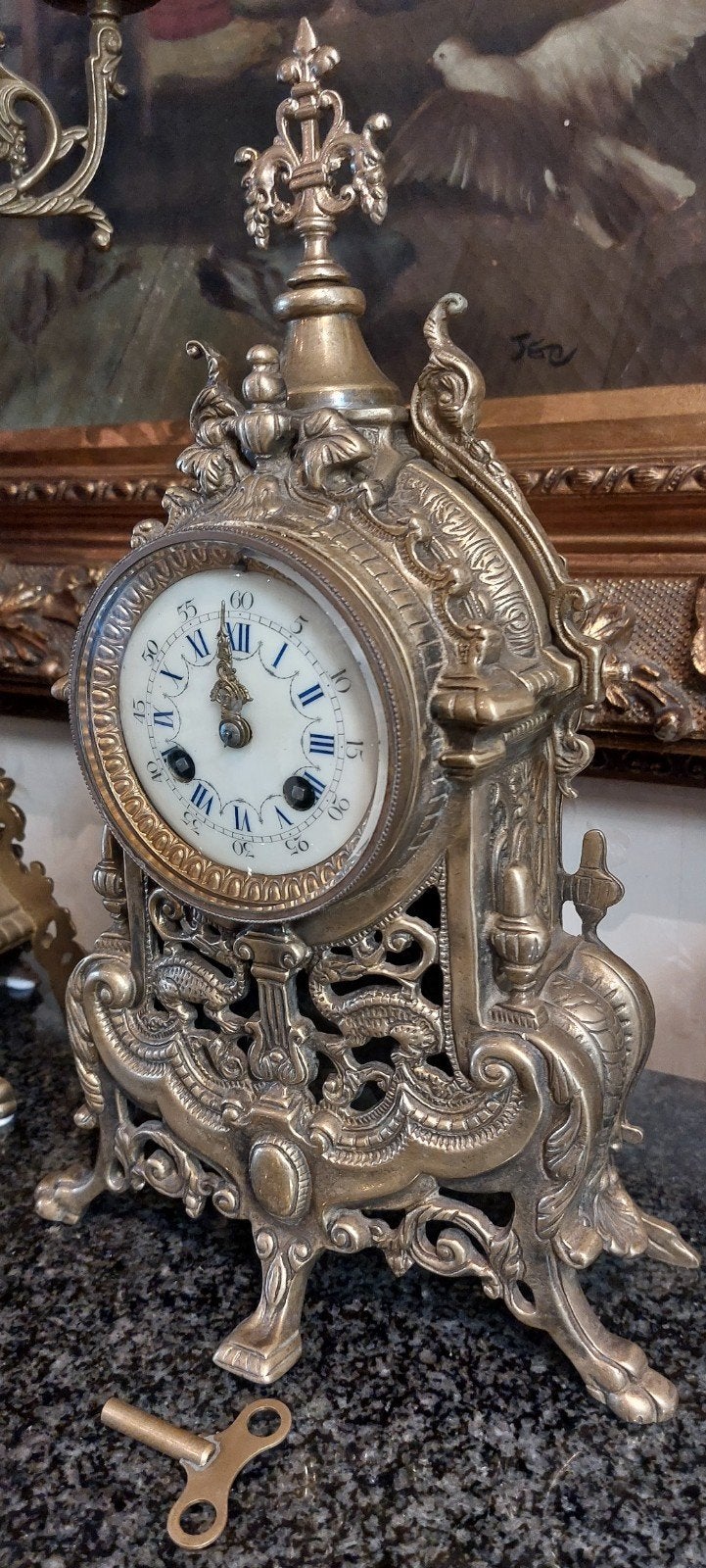 Antieke Franse Bronzen Schouwklok - Rijkelijk Versierd, Ophalen of Verzenden