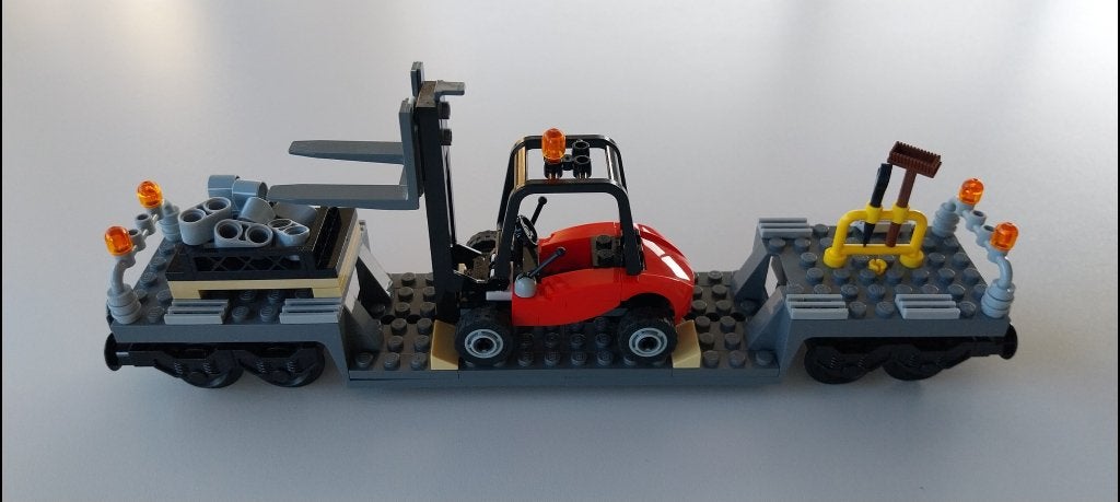 Lego trein: dieplader wagon met heftruck, City, MOC (eigen creatie), Lego, Ophalen of Verzenden