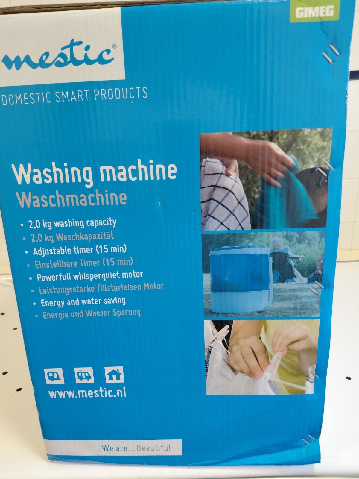 Mestic MW-100 Camping Wasmachine - Compact en Krachtig, Minder dan 1200 toeren, Minder dan 85 cm, Minder dan 4 kg, Bovenlader