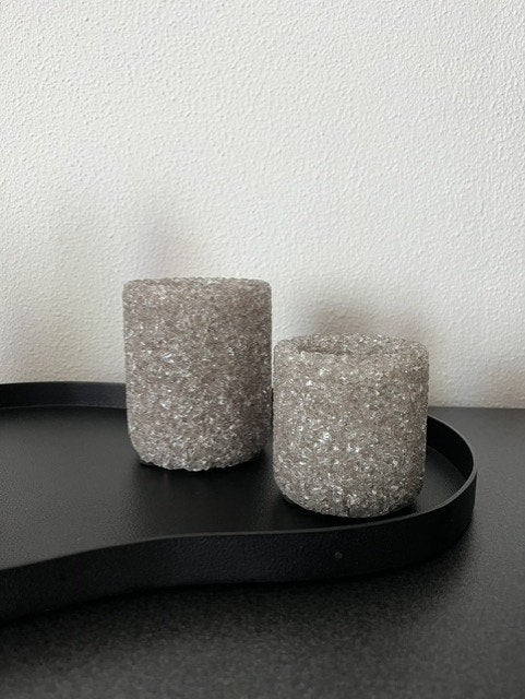 J-Line Stijlvolle waxinelichthouders glas Greige set Nieuw!, 9 cm, Waxinelichthouder, Nieuw, Ophalen of Verzenden