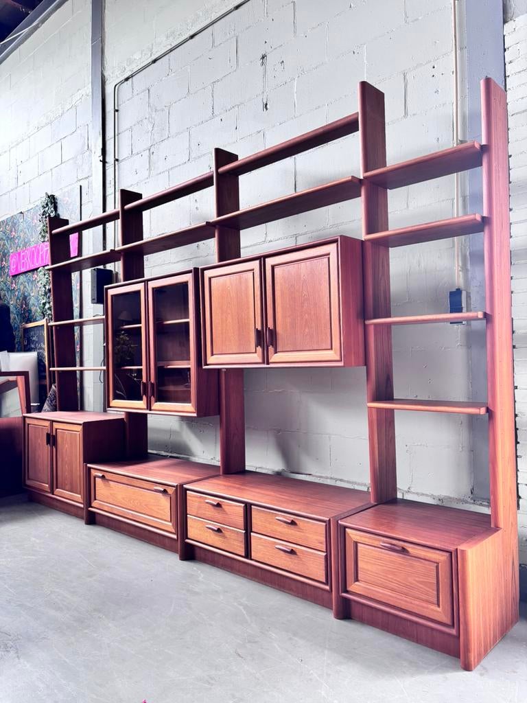 Vintage wandkast teak deens boekenkast wandmeubel, Ophalen, Gebruikt, 200 cm of meer, C