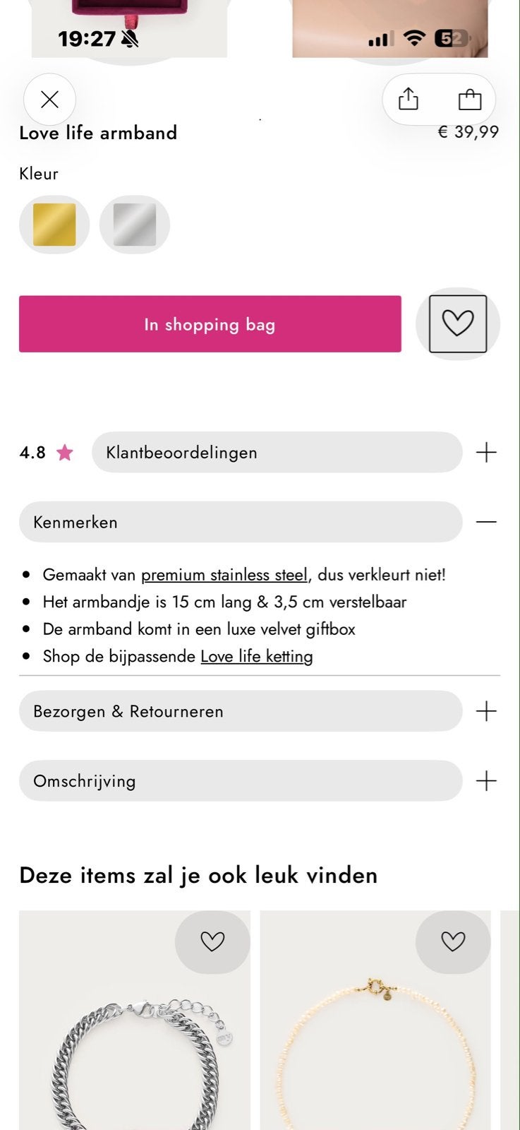 My Jewellert Love Life Armband Goudkleurig met Bedels, Staal, Ophalen of Verzenden, Zo goed als nieuw, Met bedels of kralen