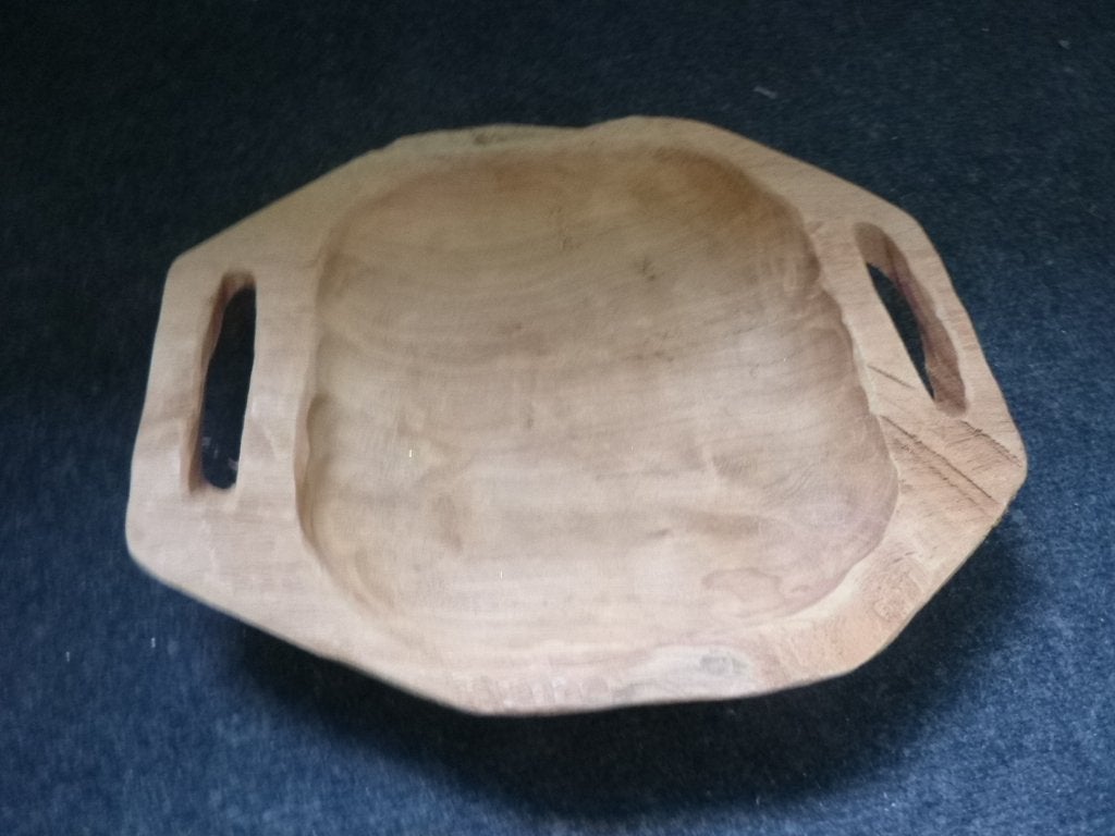 teak schaal met handvaten afm. 25x30x8 cm,  zgan, Schaal, Ophalen of Verzenden, Zo goed als nieuw, Overige vormen
