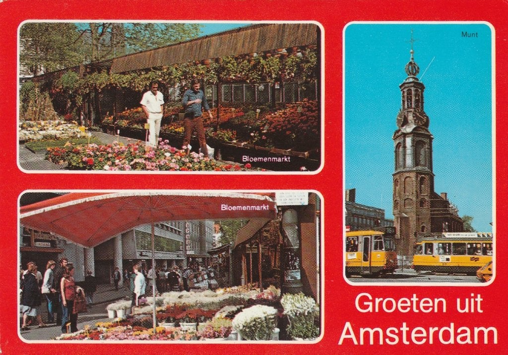 AMSTERDAM Bloemenmarkt Tram Munt Groeten, Verzenden, 1960 tot 1980, Gelopen, Noord-Holland
