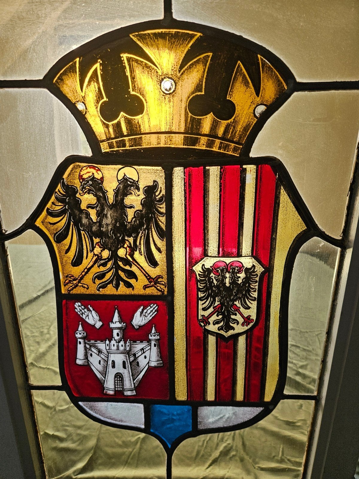 Antiek Glas-in-Lood Raam Wapen Provincie Antwerpen, Ophalen