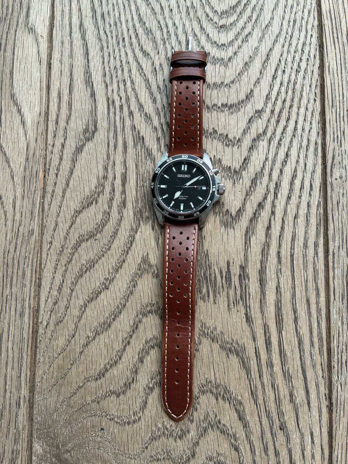 Seiko Kinetic 100M Herenhorloge - Zo goed als nieuw, Seiko, Leer, Staal, Polshorloge