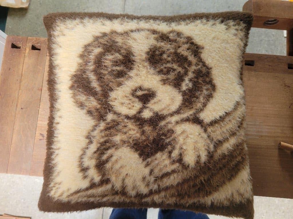 Origineel Vintage Pluche Kussen Hond Jaren 70 | Retro, Ophalen, Gebruikt, Bruin, Vierkant