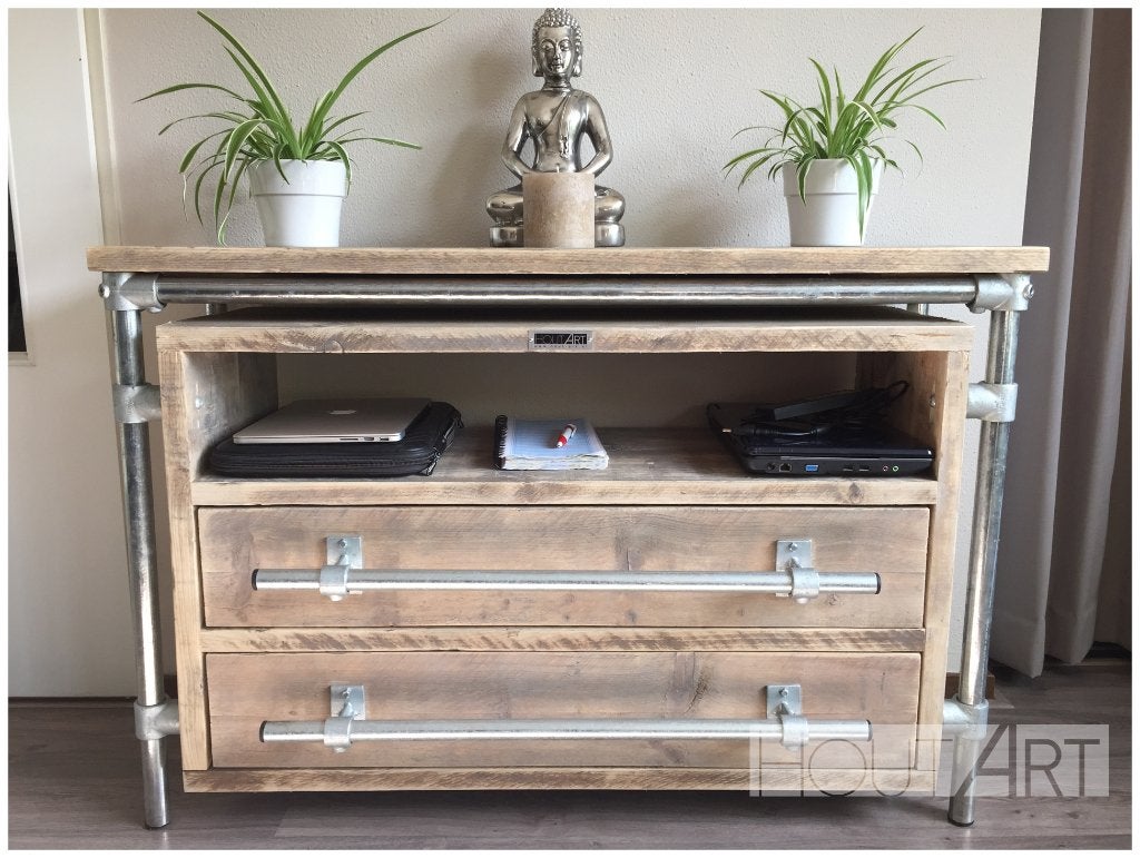Kast / dressoir Revento van steigerhout met steigerbuis!, 100 tot 150 cm, Info@hout-art.nl, Ophalen of Verzenden, Grenenhout
