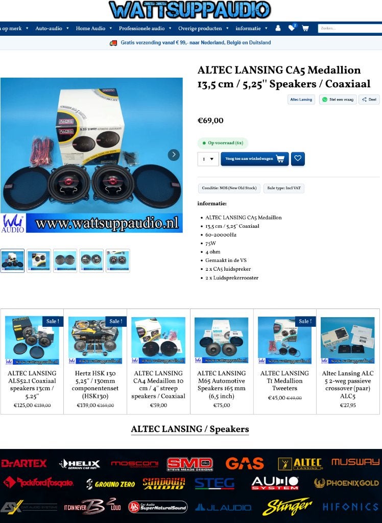 ALTEC LANSING CA5 Medallion 13cm/5.25'' Speakers/Coaxial, Nieuw, Ophalen of Verzenden, ., Support@alteclansing.com