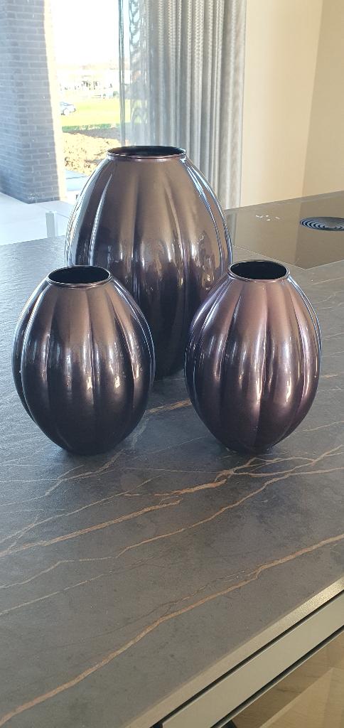 vazen paars van glas 3 stuks  set, Huis en Inrichting, Woonaccessoires | Vazen, Overige kleuren, Ophalen of Verzenden, Minder dan 50 cm