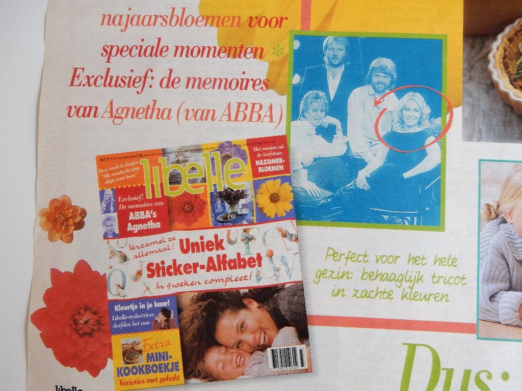 ABBA/Agnetha art. aankondiging uit Libelle 1997., Ophalen of Verzenden, 1980 tot heden, Nederland, Knipsel(s)