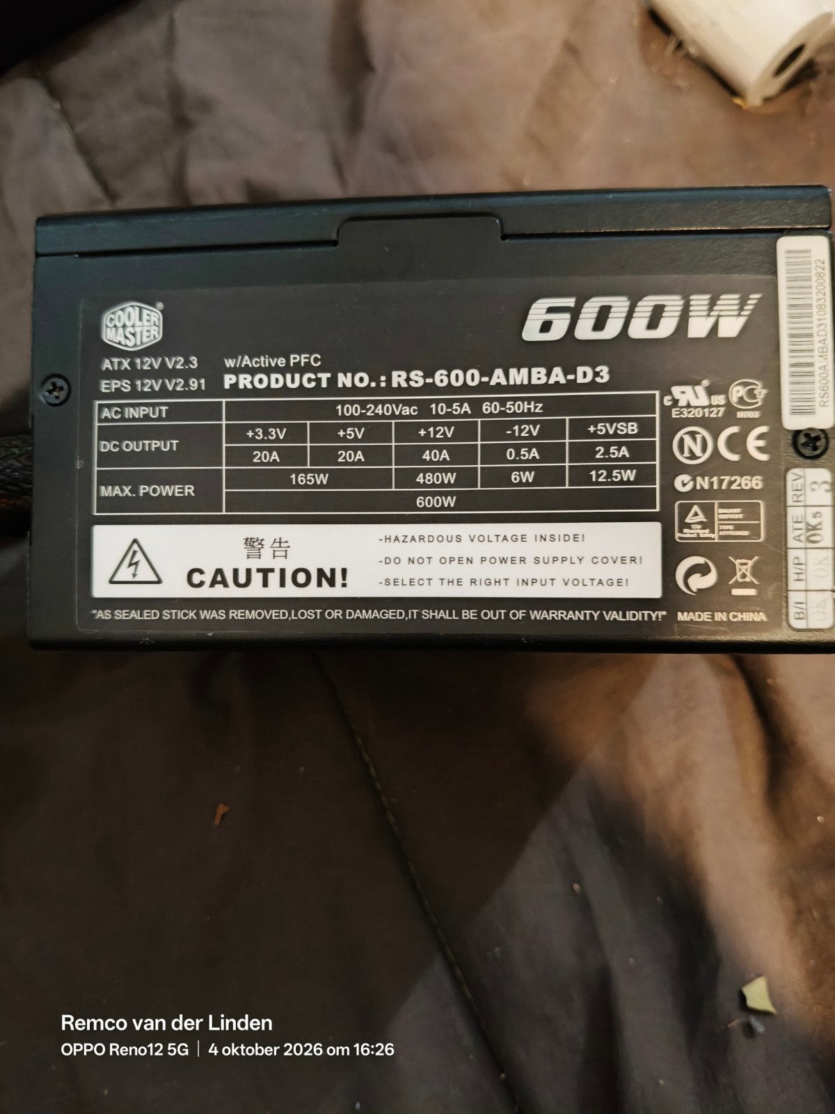 coolermaster 600w psu, Ophalen of Verzenden, Zo goed als nieuw