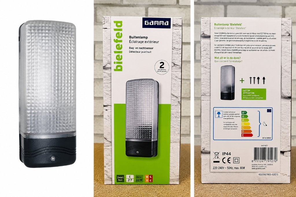 Nieuwe GAMMA buitenlamp Bielefeld zwart met dag-/nachtsensor, Ophalen, Kunststof, Licht-donker-sensor, Wandlamp