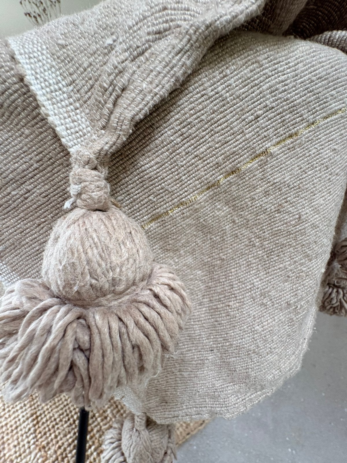 Marrokkaans kleed woonkleed pompons katoen met gouddraad, Ophalen, Rechthoekig, 200 cm of meer