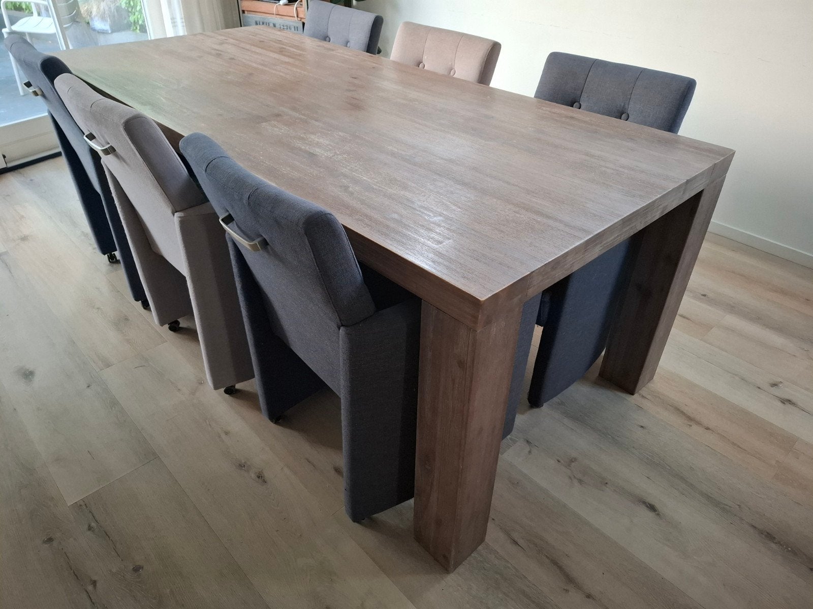 stevige houten eettafel 1 x 2,20m, Ophalen, Gebruikt, 6 tot 8 stoelen