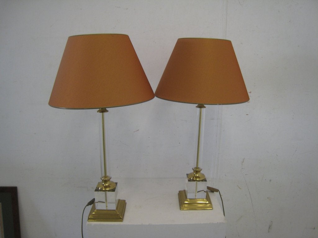 Set van 2 Kuhlmann tafellampen in messing en plexiglas, Niet ingevuld, Gebruikt, Niet ingevuld, Niet ingevuld