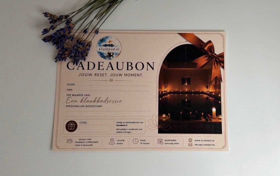 Een klankbadsessie het unieke cadeau voor pure ontspanning, Eén persoon, Cadeaubon, Arrangement, Overige typen
